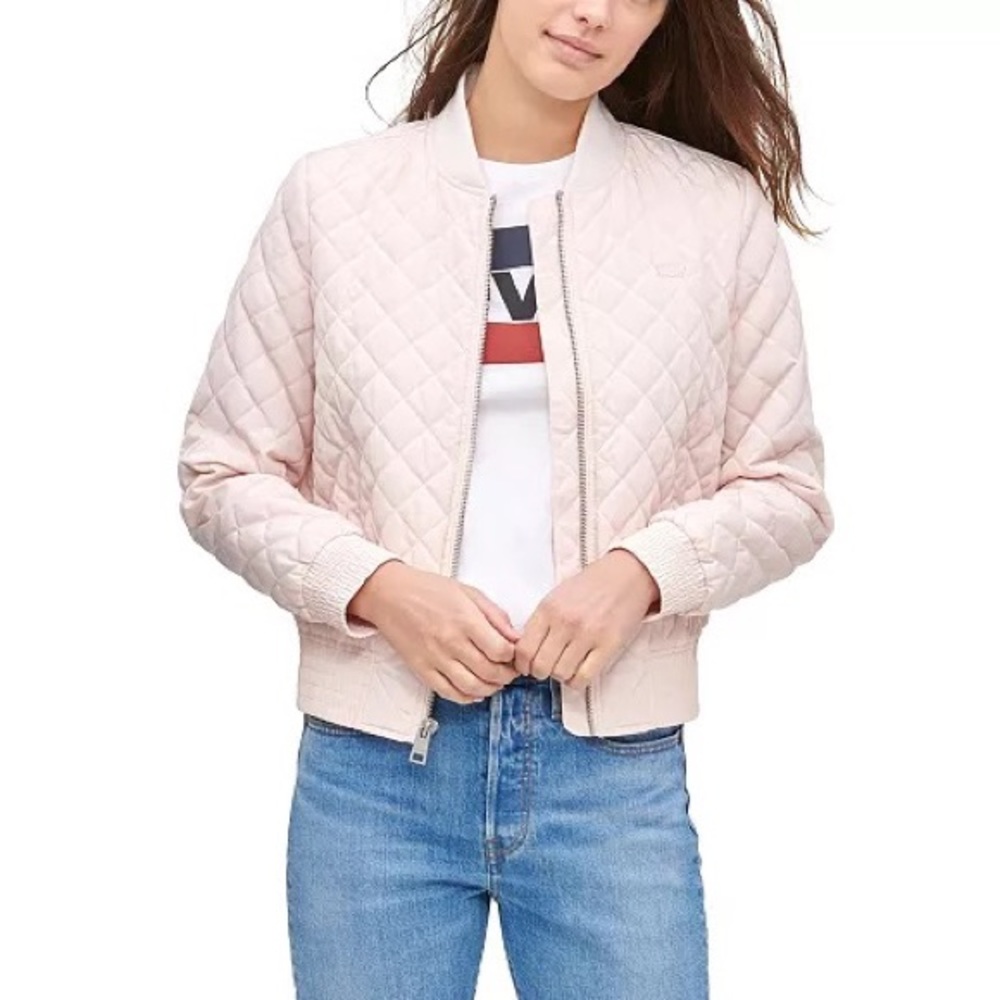 Levi’s Strauss’s pink diamond quilted bomber jacket
